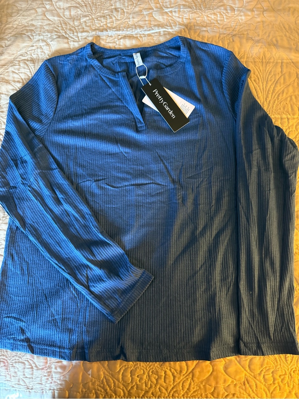 PrettyGarden Women's Blue Long-Sleeve Waffle Knit Top